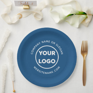 Custom Logo and Text Blue Business Event Paper Plates
