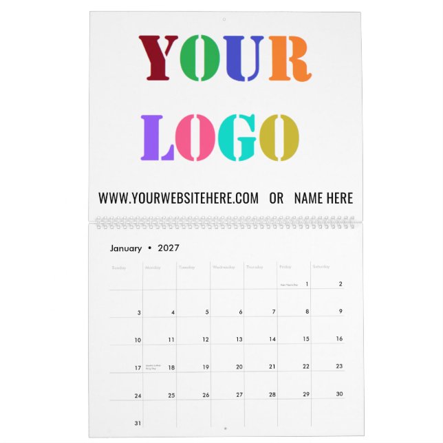 Custom Logo and Text Business Calendar Example (Jan 2027)