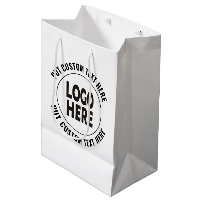 Custom logo and text business promotional medium gift bag (Front Angled)