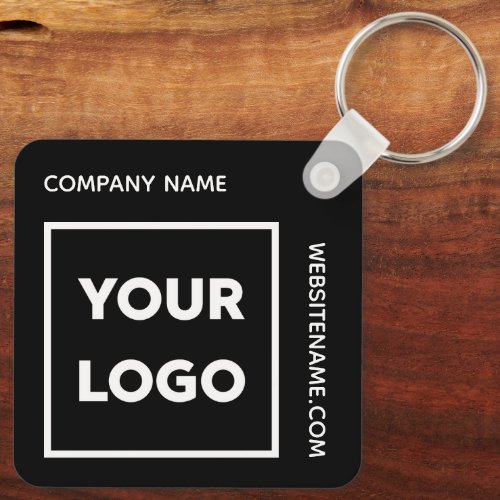 Custom Logo and Text Business Swag Black Keychain