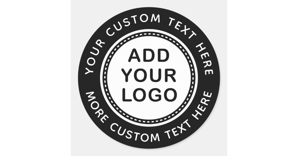 Custom logo and text business template black classic round sticker | Zazzle