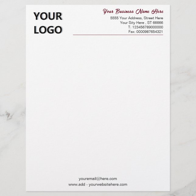 Custom Logo and Text Letterhead Choose Colors Font (Front)