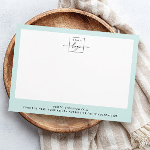 Custom logo and text light aqua blue border modern note card