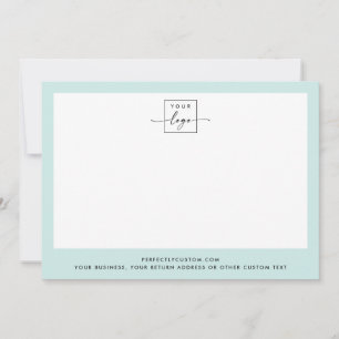 Custom logo and text light aqua blue border modern note card