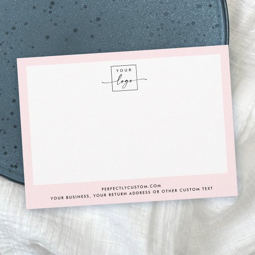 Custom logo and text light pink border modern note card