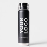Custom Logo and Text on 2 Sides Black Water Bottle<br><div class="desc">Advertise with your business logo, slogan, company name, website or other custom text on 2 sides of a branded black water bottle. Replace the sample logo and text with your own in the sidebar. White or light colored logos will work best with the dark background. Your brand symbol can be...</div>