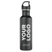 Custom Logo and Text on Black Stainless Steel Water Bottle (Front)