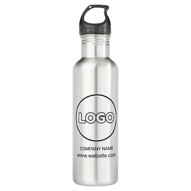 Custom Logo and Text on Black Stainless Steel Water Bottle (Front)
