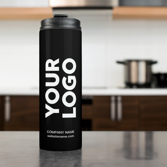 Custom Logo and Text on Black Thermal Tumbler (Custom Logo and Text on Black Thermal Tumbler in situ)