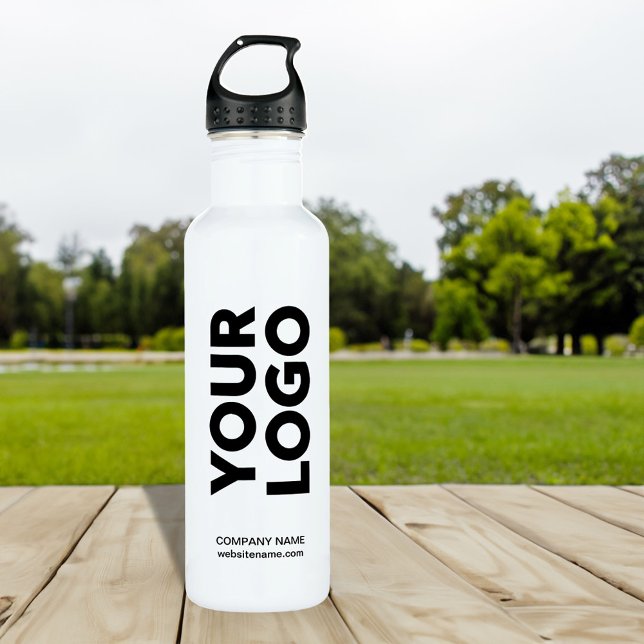 Custom Logo and Text on White Stainless Steel Water Bottle (Custom Logo and Text on White Stainless Steel Water Bottle, in situ)