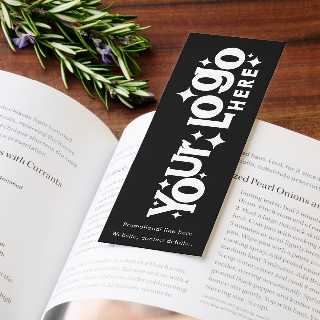 Custom Logo and Text Promotional Black White Retro Bookmarks (Book)