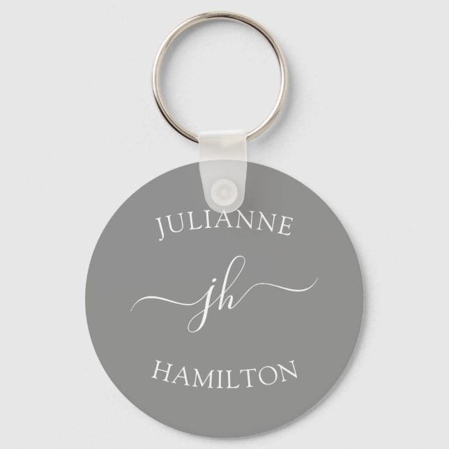 Custom Logo and Text Promotional Gray Keychain (Front)