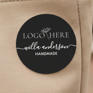Custom logo and text round black fabric clothing  labels