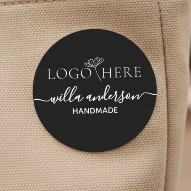 Custom logo and text round black fabric clothing  labels (Creator Uploaded)