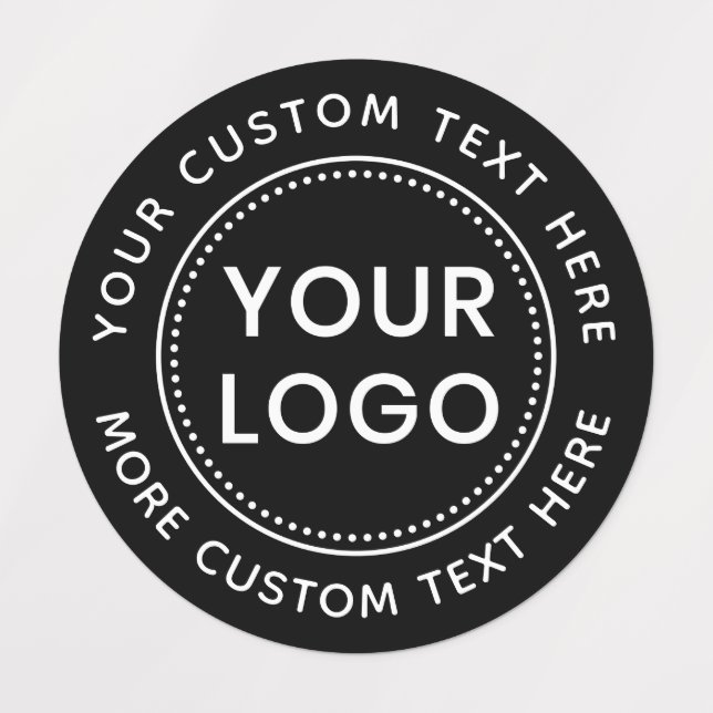Custom logo and text round black fabric clothing labels (Design 1)