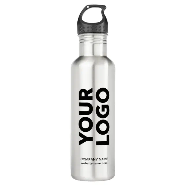 Custom Logo and Text Stainless Steel Water Bottle | Zazzle