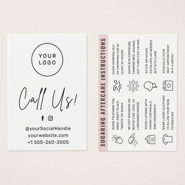 Custom Logo Any Color Sugaring Wax Aftercare Card (Front & Back)