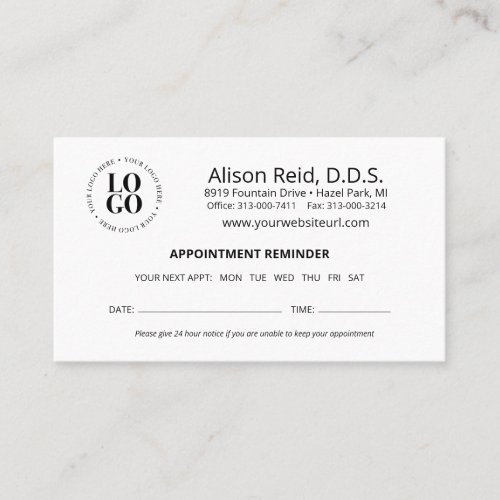 Custom Logo Appointment Reminder Card