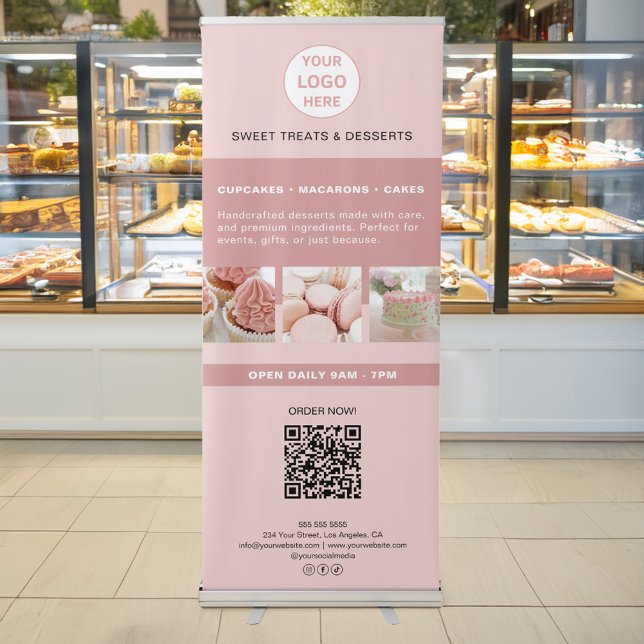 Custom Logo Bakery Business Pink Retractable Banner (Custom Logo Bakery Business Pink Retractable Banner)