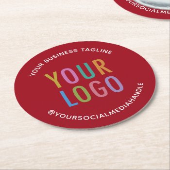 Custom Logo Bar Coasters Cardboard Promotional Red by MISOOK at Zazzle