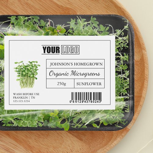 Custom Logo  Barcode Fresh Organic Microgreens Food Label