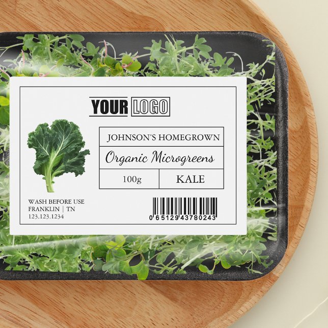 Custom Logo & Barcode Kale Microgreens Food Label (Creator Uploaded)