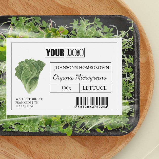 Custom Logo & Barcode Lettuce Microgreens Food Label (Creator Uploaded)