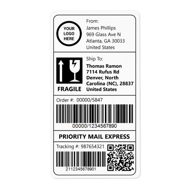 Custom Logo Barcode Shipping Labels (Front)