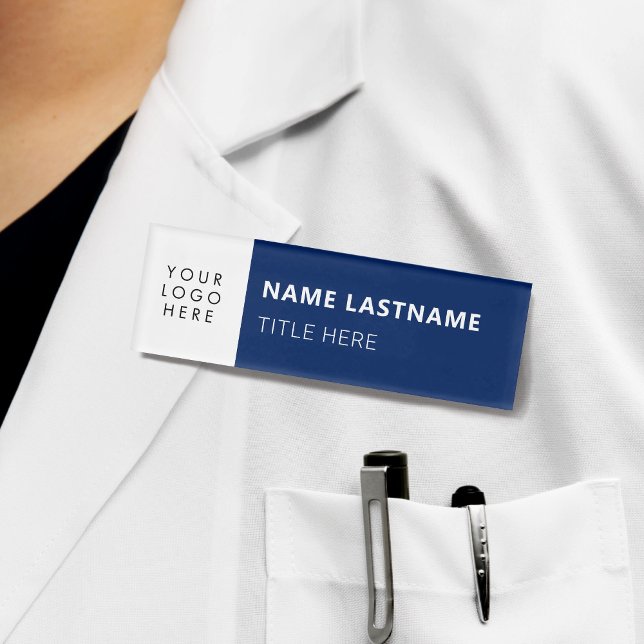 Custom Logo Basic Navy Blue White Magnet Title Name Tag (Creator Uploaded)