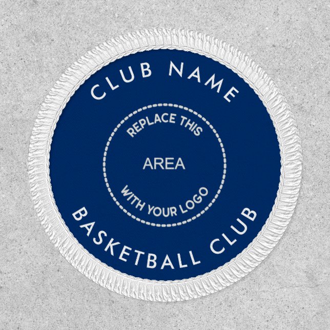 Custom Logo Basketball Club Name Blue White Patch (Front)