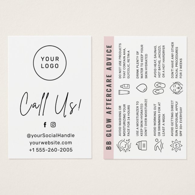 Custom Logo BB Glow Aftercare Instructions Card  (Front & Back)