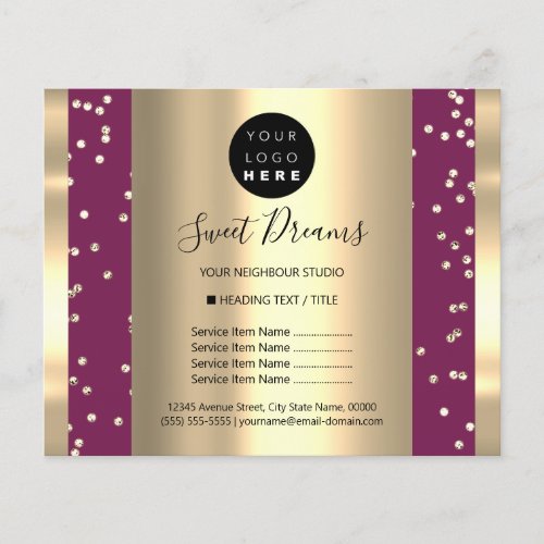 Custom Logo Beauty Makeup Price List Glitter Berry Flyer