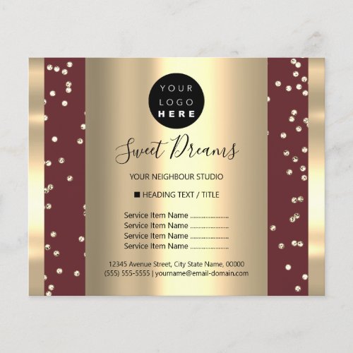 Custom Logo Beauty Makeup Price List Glitter Brown Flyer