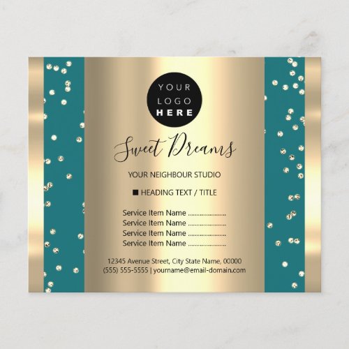 Custom Logo Beauty Makeup Price List Glitter Green Flyer