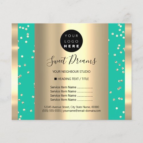 Custom Logo Beauty Makeup Price List Glitter Mint Flyer