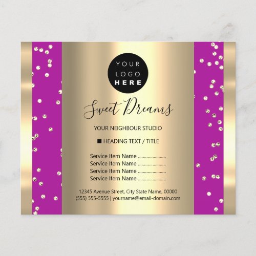 Custom Logo Beauty Makeup Price List Glitter Pink  Flyer