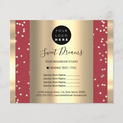 Custom Logo Beauty Makeup Price List Glitter Red  Flyer