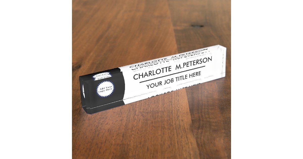 Custom Logo Black and White Elegant Desk Name Plate | Zazzle