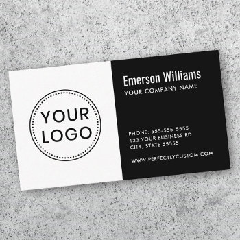 Custom Logo Black And White Modern Minimalist Business Card by TheStationeryShop at Zazzle