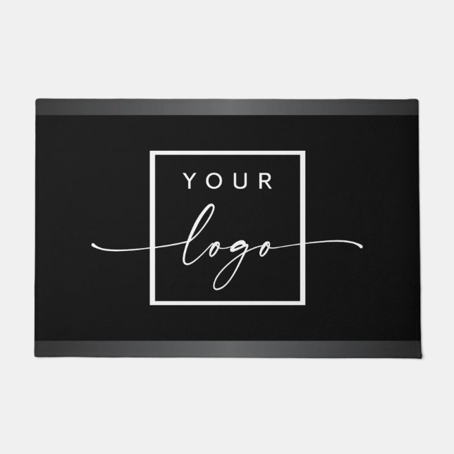 Custom logo black dark gray borders business doormat (Front)