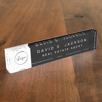 Custom Logo Black Elegant Professional Desk Name Plate by Hot_Foil_Creations at Zazzle