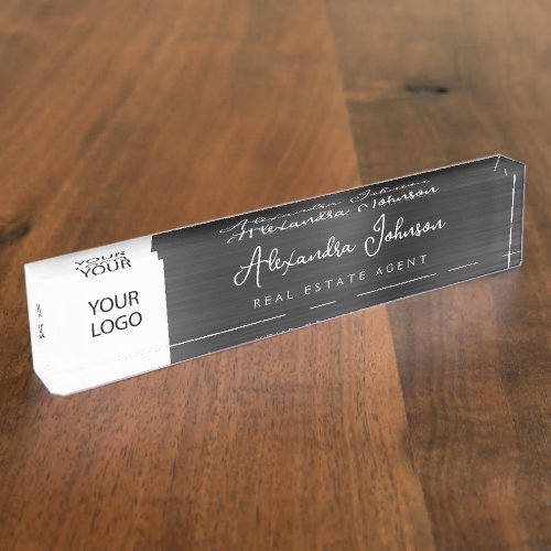 Custom Logo Black Elegant Professional Desk Name Plate
