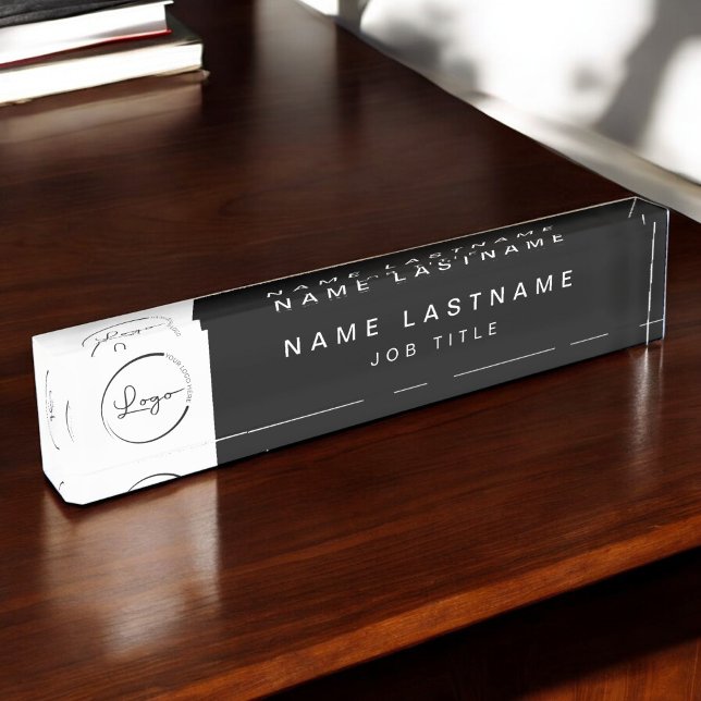 Custom Logo Black Elegant Professional Desk Name Plate (Creator Uploaded)