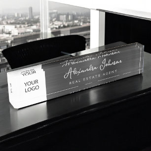 Custom Logo Black Elegant Professional Desk Name Plate