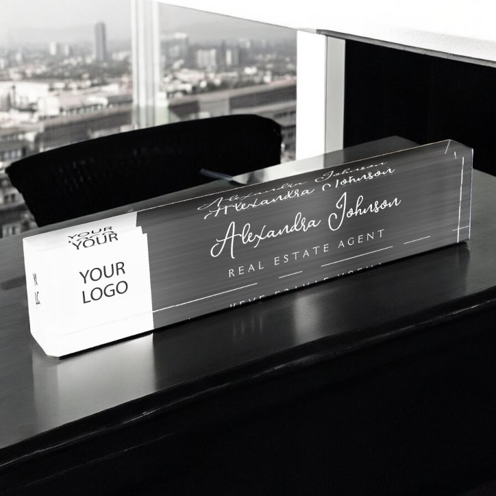 Custom Logo Black Elegant Professional Desk Name Plate