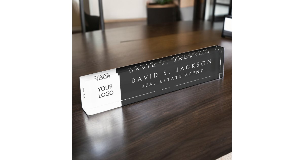 Custom Logo Black Elegant Professional Desk Name Plate | Zazzle