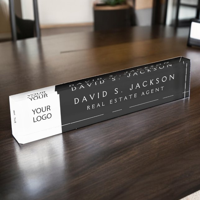 Custom Logo Black Elegant Professional Desk Name Plate (Creator Uploaded)