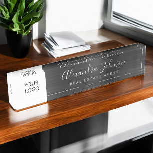 Custom Logo Black Elegant Professional Desk Name Plate