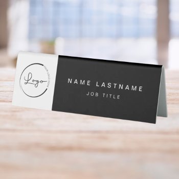 Custom Logo Black Elegant Professional Table Tent Sign by Hot_Foil_Creations at Zazzle