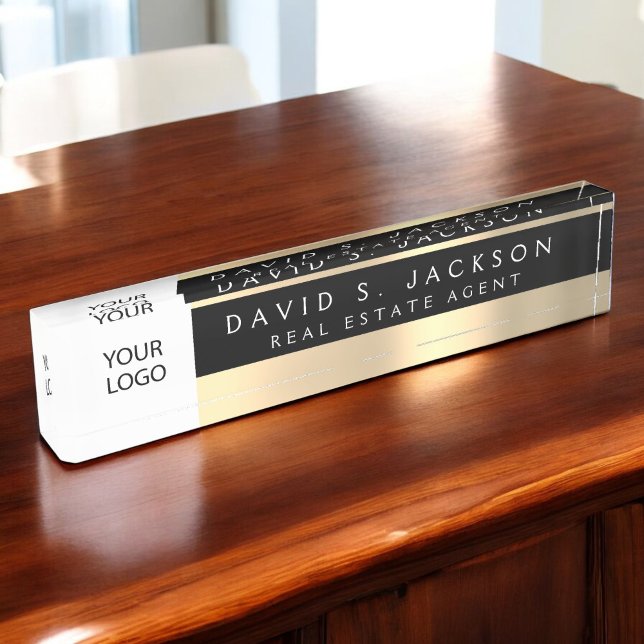 Custom Logo Black Gold Elegant Professional Desk Name Plate (Creator Uploaded)